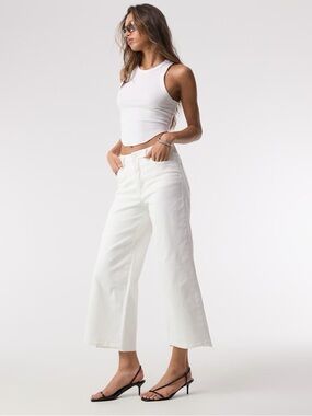 Good American Good Waist Cropped Palazzo White Wide-Leg Jeans